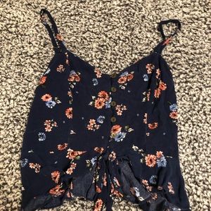 navy blue flower print top